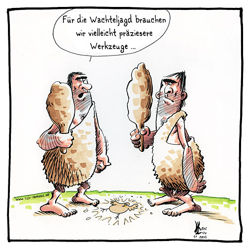 Cartoon 001, Steinzeitmenschen, Keule, Wachtel
