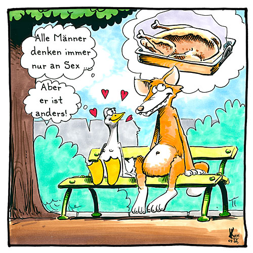 Cartoon 016, Fuchs, Gans, Gänsebraten