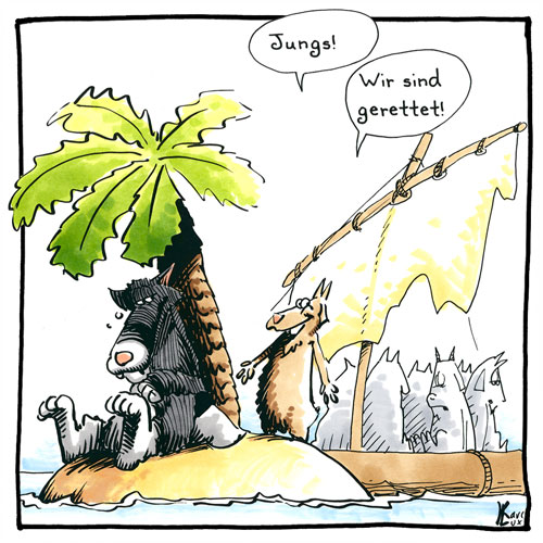 Cartoon 026, Wolf, sieben Geißlein, einsame Insel