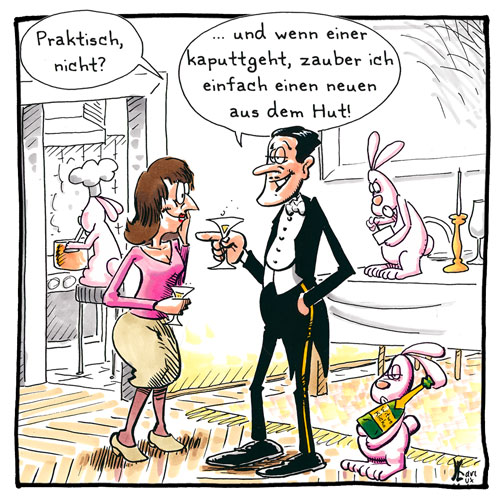 Cartoon 032, Zauberer, rosa Häschen