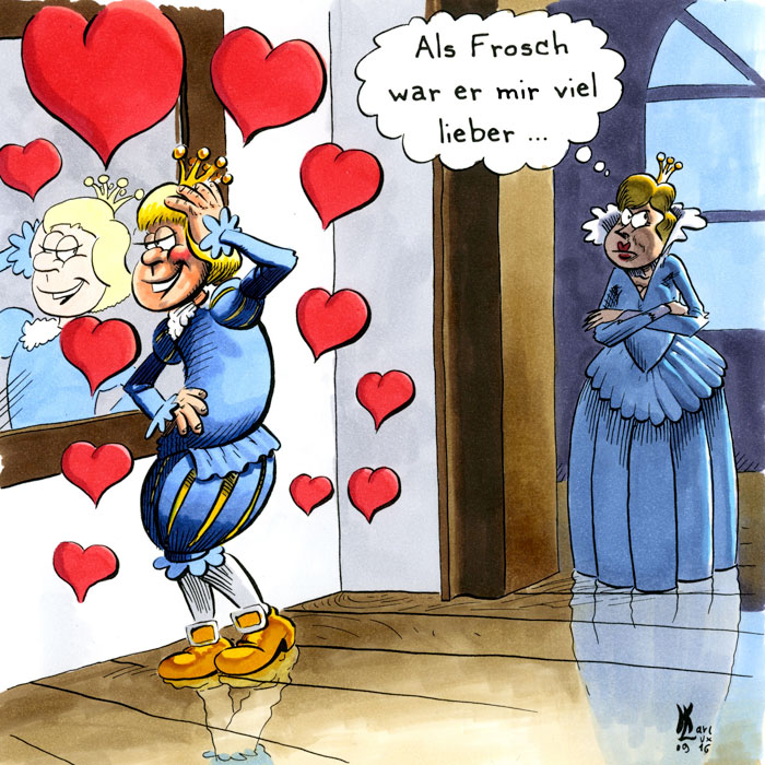 Cartoon 041, Froschkönig, Prinz, Prinzessin, Spieglein an der Wand