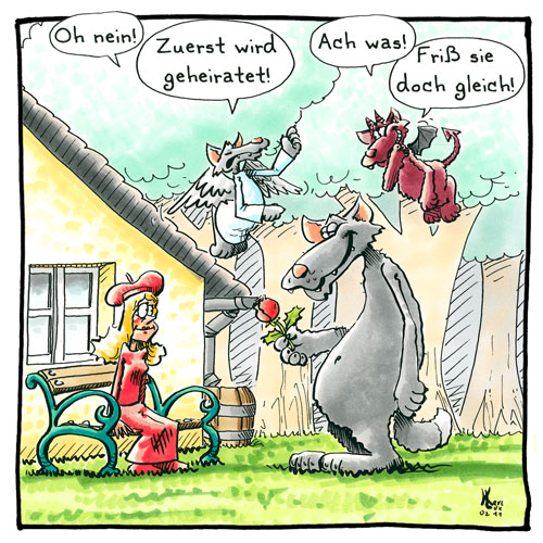 Cartoon 048, Wolf, Rotkäppchen, Gro&szligmutter