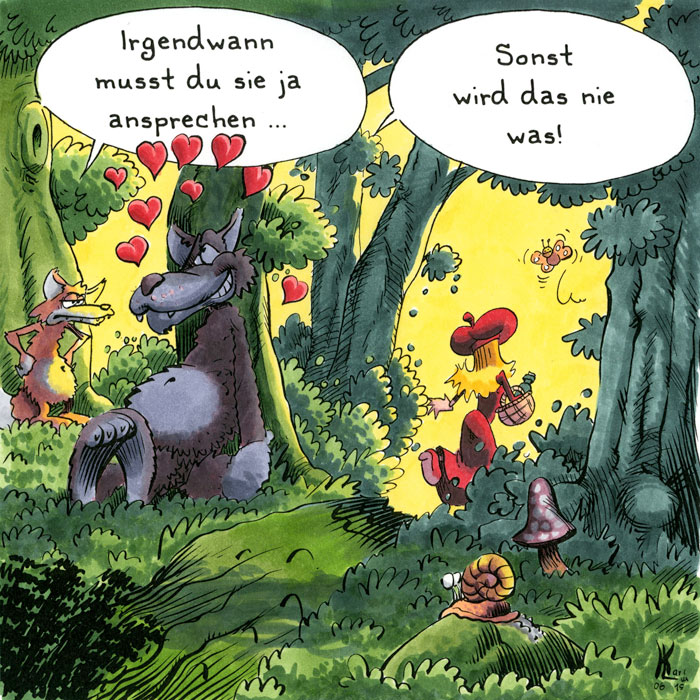 Cartoon 049, Wolf, Fuchs, Rotkäppchen