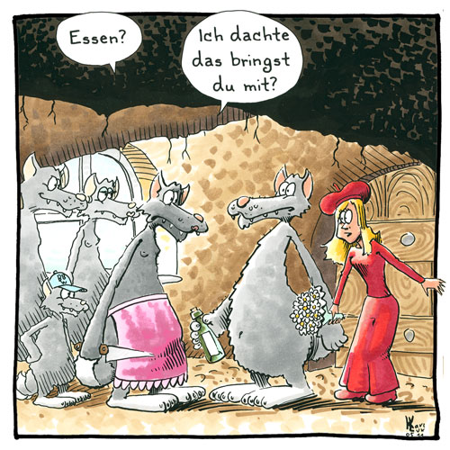 Cartoon 057, Wolf, Rotkäppchen