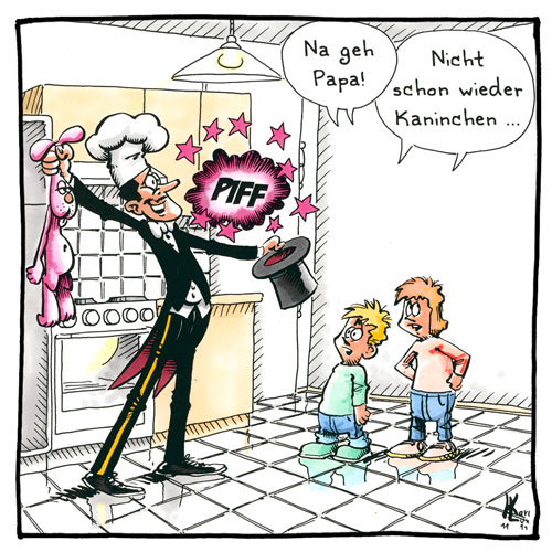 Cartoon 068, Zauberer, Zylinder, rosa Häschen