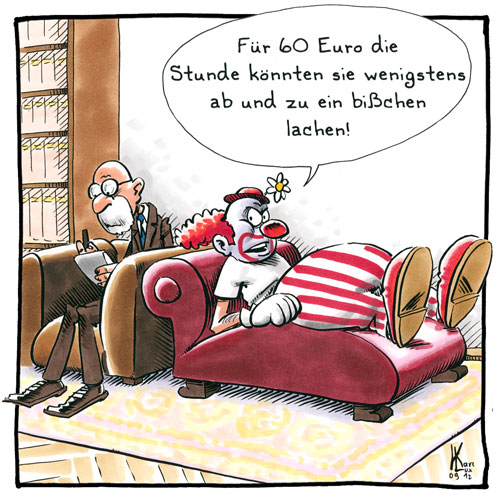 Cartoon 076, Clown, Psychoanalyse, Siegmund Freud