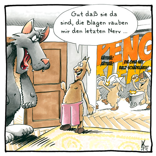 Cartoon 079, Wolf, sieben Geißlein