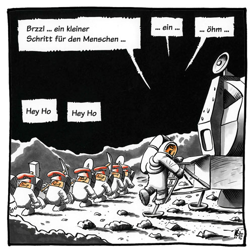 Cartoon 080, Mond, Mondlandung, Apollo, Astronaut, sieben Zwerge