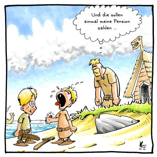 Cartoon 082, Wikinger, Holzschwert, Pension