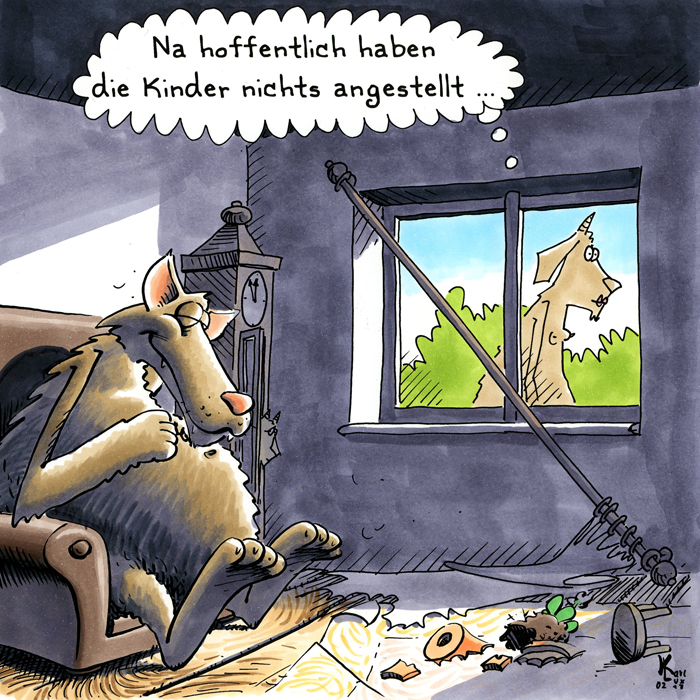 Cartoon 085, Wolf, sieben Geißlein