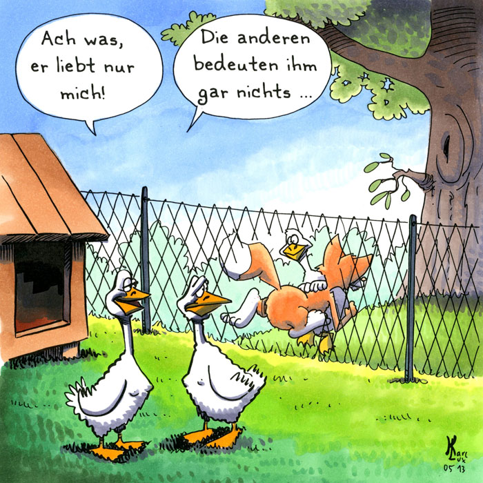 Cartoon 091, Fuchs du hast die Gans gestohlen